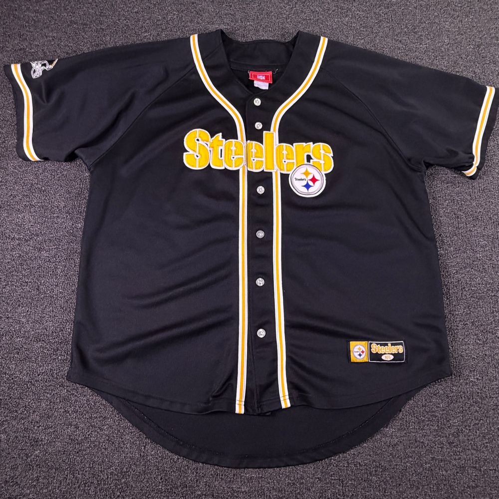 Pittsburgh Steelers Jersey Mens XL Black NFL Football Baseball Button Down EUC